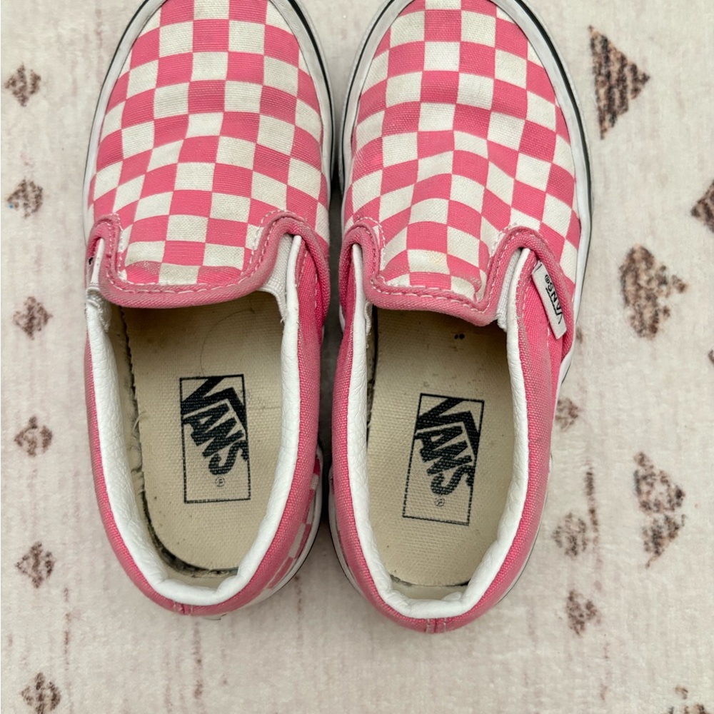 Vans Kids Pink and White Checkered Slip-On Sneakers